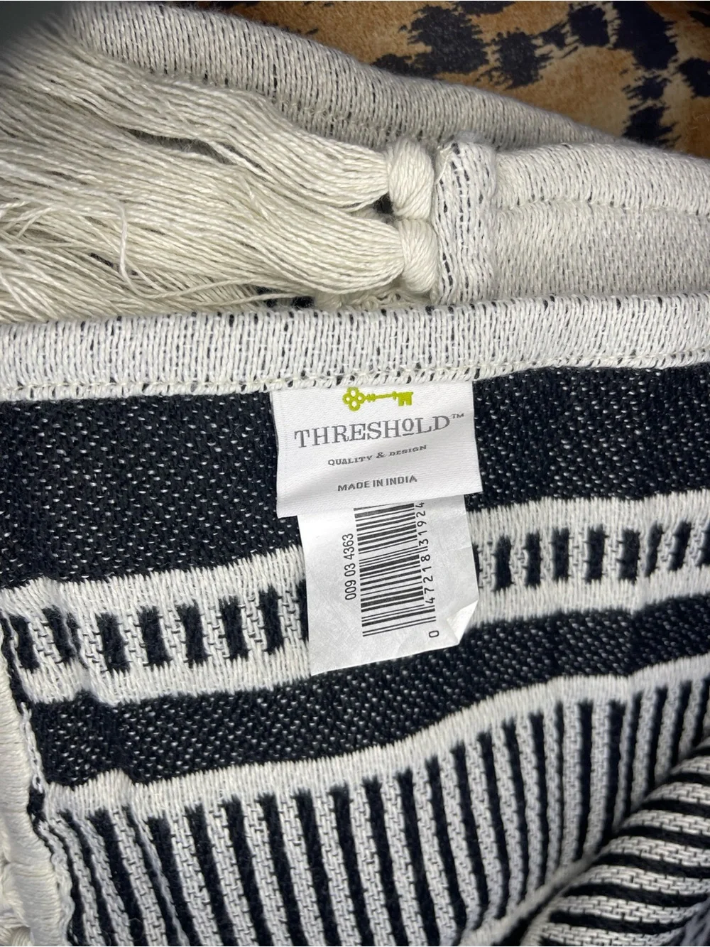 NEW Threshold Studio McGee Outdoor Throw Blanket Cream Black Woven Tasseled Boho